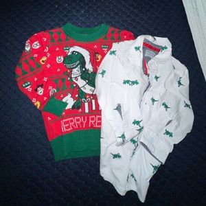 T-Rex Boys Christmas Sweatshirt and Button Up